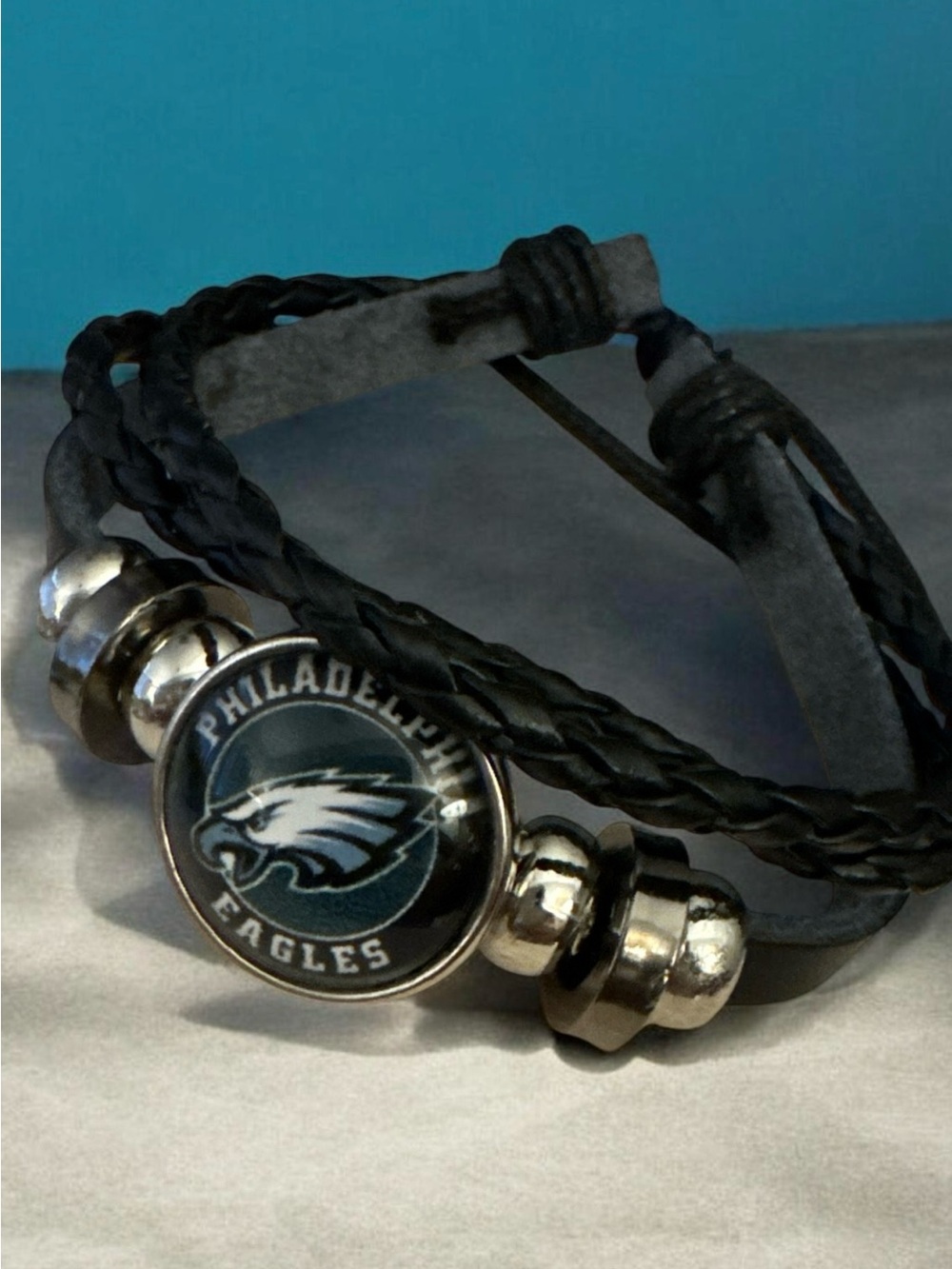 Philadelphia Eagles Black Leather Wrap Bracelet